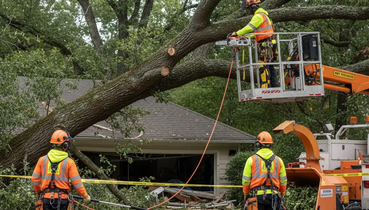 Emergency tree removal crew in Columbus, OH responding to storm damage and fallen tree hazards