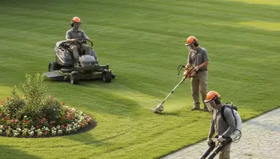 Columbus, OH tree service crew providing arbor care and lawn maintenance for a tidy, healthy yard