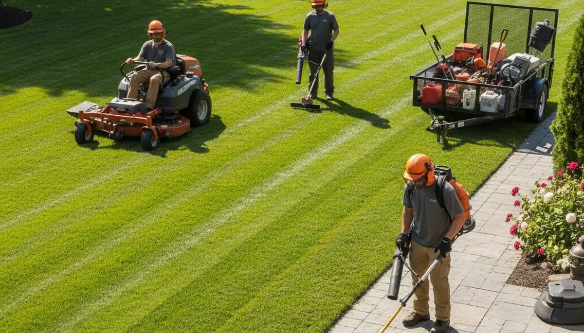 Tree service crew in Columbus, OH providing lawn care and yard maintenance for Arbor Tree Care