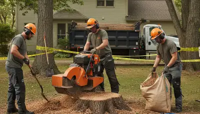 Columbus, OH stump removal crew removing a leftover stump for a tree service customer