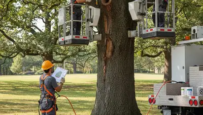 Arbor Tree Care arborist inspecting tree disease treatment needs in Columbus, OH