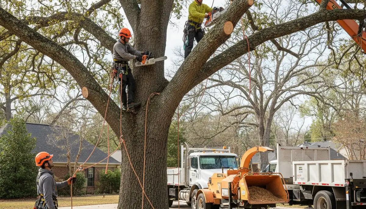 Columbus, OH tree removal crew removing a hazardous tree safely with professional equipment