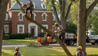 Tree service crew in Columbus, OH removing a tree for safe residential property care