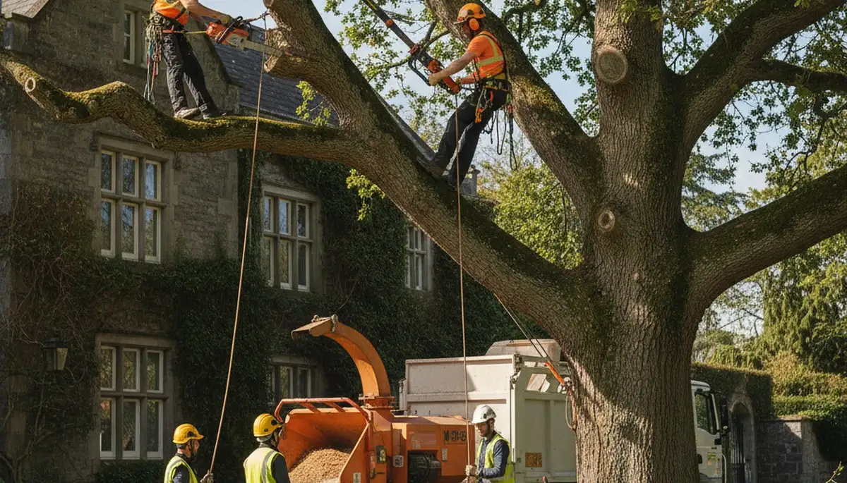 Tree service crew in Columbus, OH performing professional tree removal for a local property