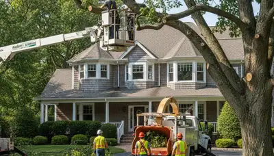 Tree service crew in Columbus, OH providing safe tree removal and trimming for local properties