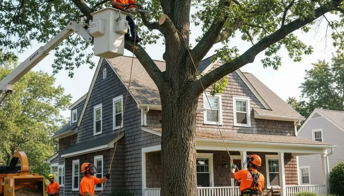 Columbus, OH tree service crew removing a tree for safe, professional residential tree removal