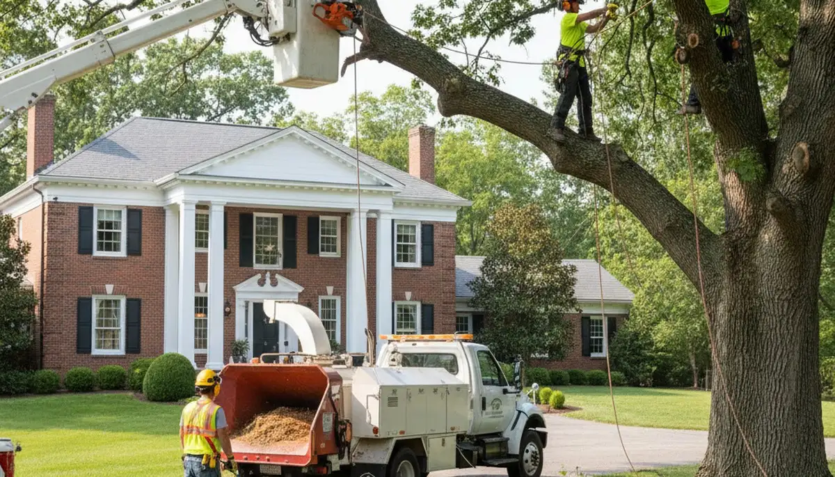 Tree service crew in Columbus, OH performing professional tree removal for a local property