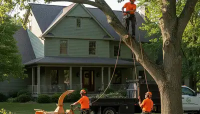 Tree service crew in Columbus, OH performing professional tree removal and trimming work