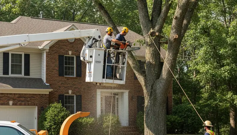 Tree service crew in Columbus, OH providing professional tree removal and trimming for local properties