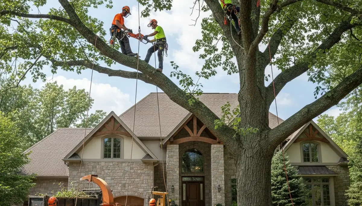 Tree service crew removing a tree in Columbus, OH for safe residential property cleanup