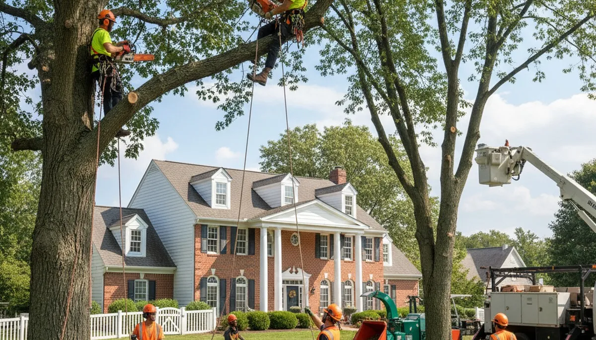 Tree service crew in Columbus, OH removing a tree for safe residential property cleanup