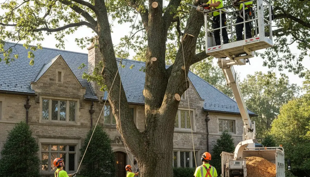 Tree service crew in Columbus, OH removing a tree for safe property clearing